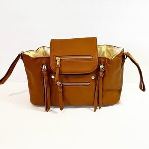 Brown Faux Vegan Leather Stroller Organizer Caddy Insulated Drink Holder Durable